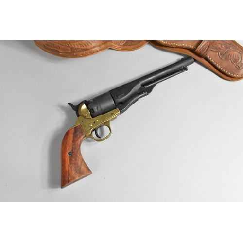 447 - A Replica BKA 218 Colt 1860 Revolver Together with a Leather Holster and Gun Belt