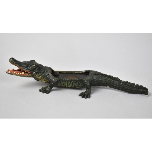 45 - A Cold Painted Bronze Novelty Match Holder in the Form of a Crocodile, 22cms Long