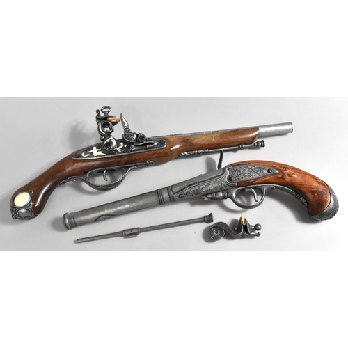 451 - Two Replica Models of Flintlock Pistols, Smaller Example with Condition Issues and Damage