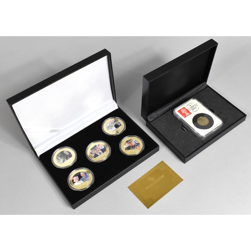 464 - A Collection of Commemorative Coins to Include Royal Arms £1, Churchill £5 coin and Set of Five Prin... 