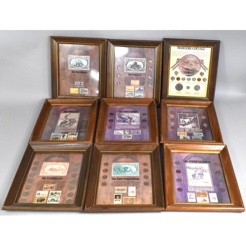 469 - A Collection of Nine Framed American Coin and Stamp Sets to Comprise The American Indian, The Forty ... 