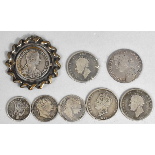 471 - A Collection of Seven Georgian Silver Coins, Most Rubbed Together with a Maria Theresia Austrian Coi... 