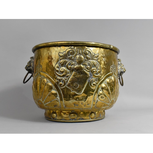 58 - A Late 19th/Early 20th Century Brass Two Handled Coal Bucket with Relief Decoration and Lion Mask Ri... 