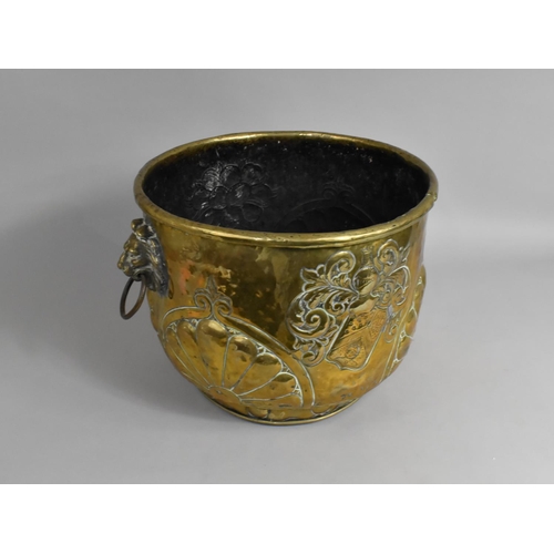 58 - A Late 19th/Early 20th Century Brass Two Handled Coal Bucket with Relief Decoration and Lion Mask Ri... 