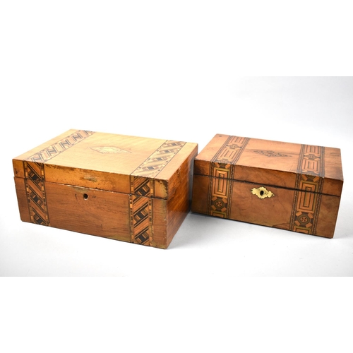 8 - Two Continental Banded Inlaid Workboxes, Both for Some Restoration, 25cms Wide