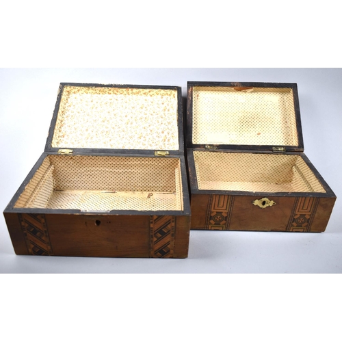 8 - Two Continental Banded Inlaid Workboxes, Both for Some Restoration, 25cms Wide