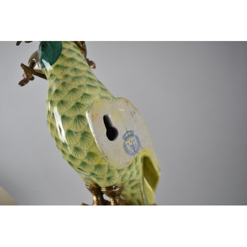 87 - A Pair of Continental Wall Hanging Porcelain and Bronze Candle Sconces in the Form of Parrots, 47cms... 