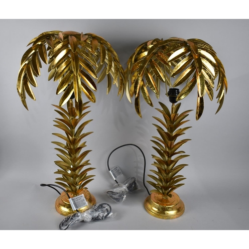 104 - A Pair of Modern Gilt Sprayed Large Palm Tree Table Lamps, 73cms High