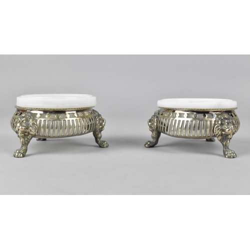 111 - A Pair of Silver Plated Salts with Unrelated Opaque Glass Bowls