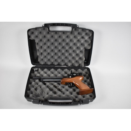 123 - A SMK Victory CP1-M .177 CO2 Pistol with Ergonomic Carved Wooden  Grip, Complete with Carrying Case