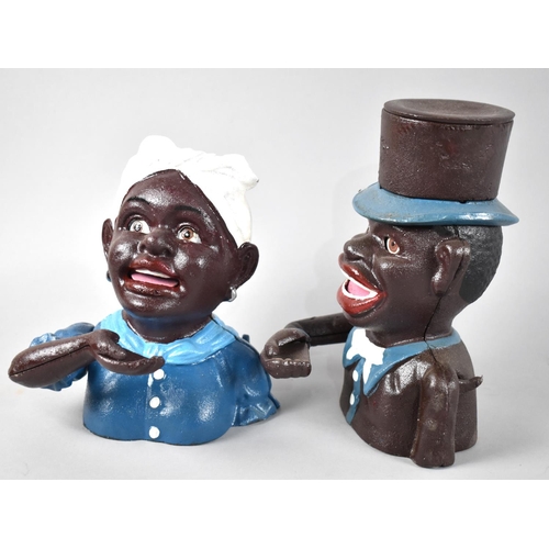 127 - A Pair of Reproduction American Cold Painted Cast Metal Novelty Childrens Money Banks, +VAT