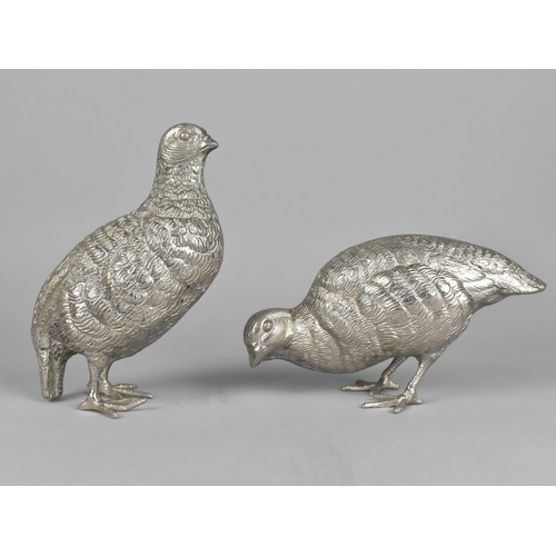 138 - A Pair of Italian Silver Plated Studies of Quail, 16.5cms High