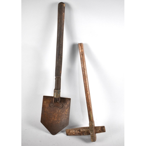 146 - A Vintage Military Trenching Shovel and a Axe with Metal Strap Monogrammed TPH1711