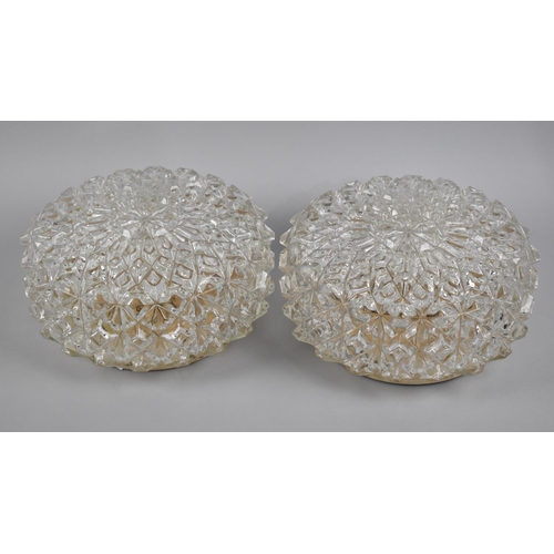 179 - A Pair of Mid Century Circular Moulded Glass Light Fittings, 24cms Diameter