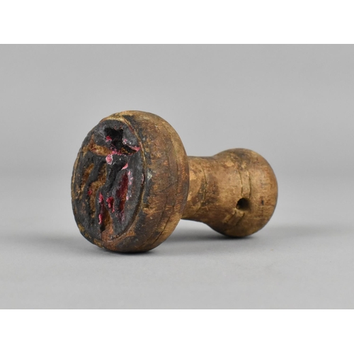 2 - A 16th Century Wooden Stamp Seal Carved From a Single Piece of Wood, 4cms Diameter to Seal Base