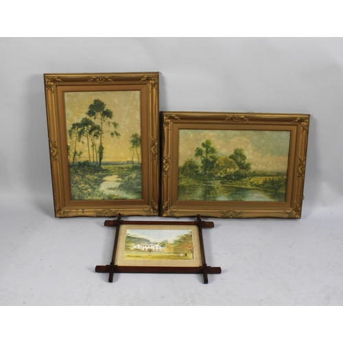 202 - A Framed Colonial Watercolour and Two Gilt Framed Prints