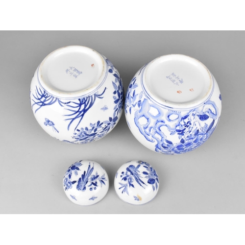 250 - A Pair of Blue and White Ginger Jars Decorated with Blossoming Branches, Birds and Butterflies, Char... 