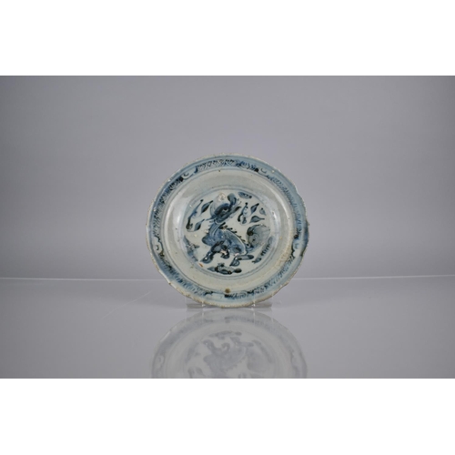 253 - An Early Chinese Plate Decorated with Mythical Kylin, 19cm Diameter