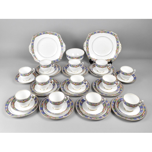 279 - An Art Deco Royal Albert Tea Set Decorated with Egyptian Revival Horus Trim to Comprise Twelve Cups,... 