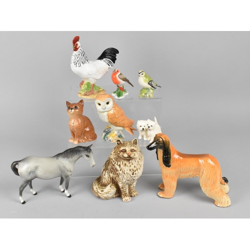 287 - A Collection of Beswick Animal and Birds to Include Barn Owl, Cockerel, Cats, Pony etc