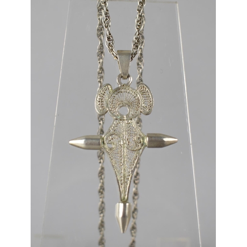 396 - A White Metal Filigree Agadez Cross, Saharan Berber Tuareg People, 72mm Drop on Original White Metal... 