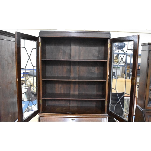 478 - An Edwardian Oak Fall Front Bureau Bookcase with Three Drawers to Base and Leaded Glazed and Shelved... 