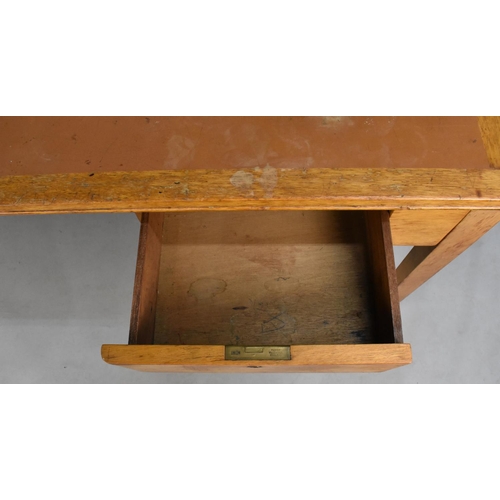 482 - A Mid 20th Century Light Oak Desk with Two Drawers, 151cms by 92cms