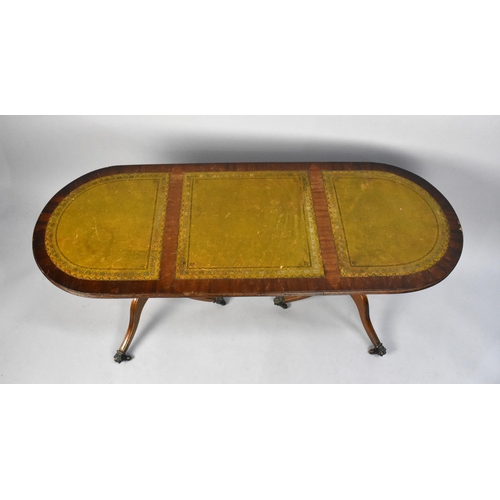 483 - A Mid/Late 20th Century Mahogany Oval Coffee Table with Tooled Leather Panel and Tripod Supports, 12... 