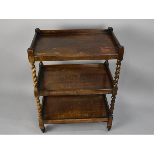 491 - An Edwardian Oak Three Tier Galleried Trolley, 60cms Wide