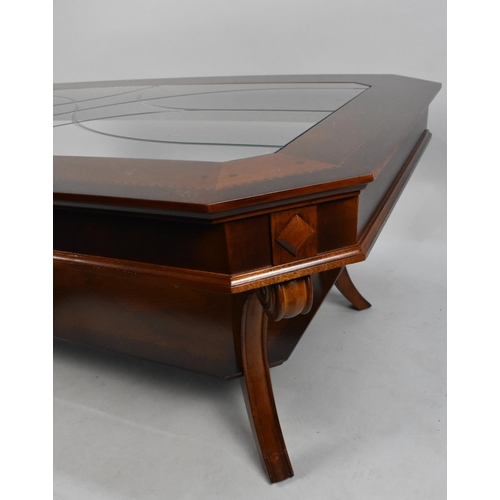 493 - A Modern String Inlaid Mahogany Rectangular Coffee Table with Stretcher Shelf, 127x81cms