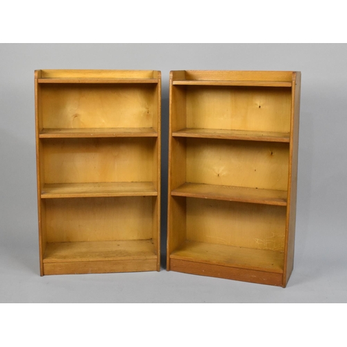 494 - A Pair of Light Oak Four Shelf Waterfall Bookcases, 46cms Wide and 77cms High