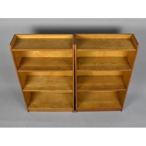 494 - A Pair of Light Oak Four Shelf Waterfall Bookcases, 46cms Wide and 77cms High