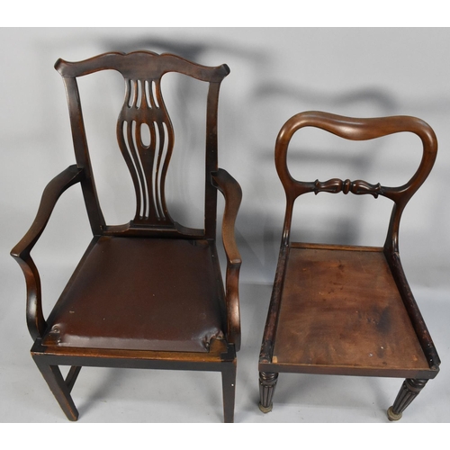 504 - A Mahogany Framed 19th Century Armchair and Balloon Back Side Chair