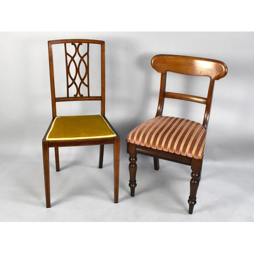 505 - An Edwardian String Inlaid  Side Chair and a Late Victorian Mahogany Framed Chair