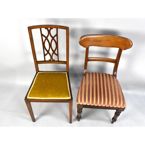 505 - An Edwardian String Inlaid  Side Chair and a Late Victorian Mahogany Framed Chair