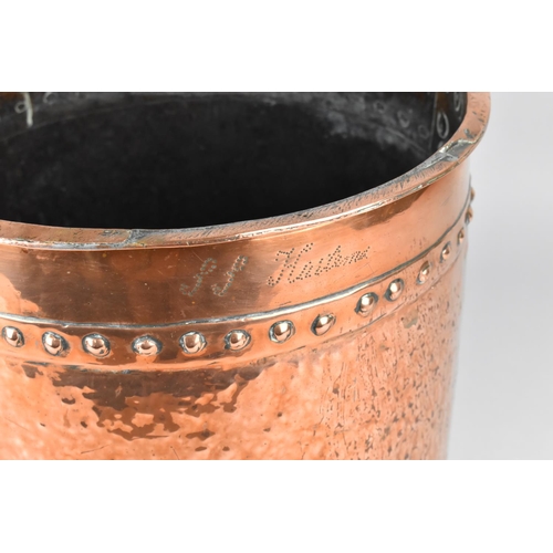 58 - A 19th Century Copper Coal Bucket with Brass Loop Handle, Border Inscribed S Hortons (or Similar) 30... 