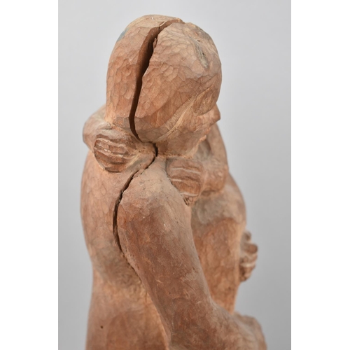 89 - Carved Wooden Sculpture, Mother and Child, Split, 32cms High