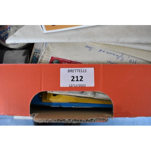 212 - A Box Containing Various Sundries to include Part Set Subbuteo table Rugby Players, Legal Documents,... 