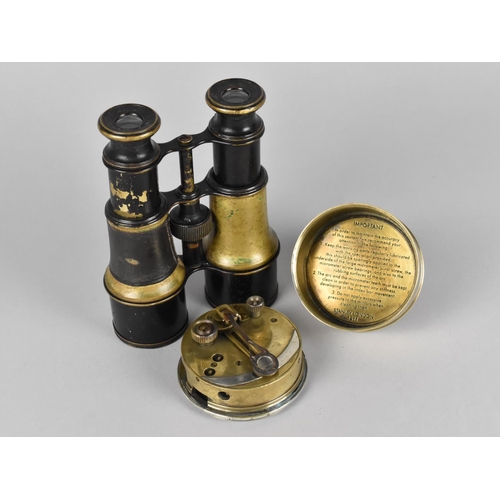 102 - A Pair of Vintage Brass Mounted Binoculars together with a Reproduction Brass Cased Pocket Sextant a... 