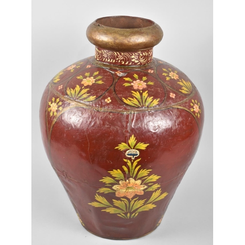 106 - A Large Indian Painted Metal Vase with Floral Decoration, 48cms High