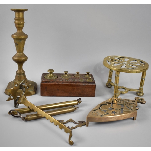 110 - A Collection of Various Items of Brass to include Graduated Set of Scale Weights, Brass Flat Iron St... 