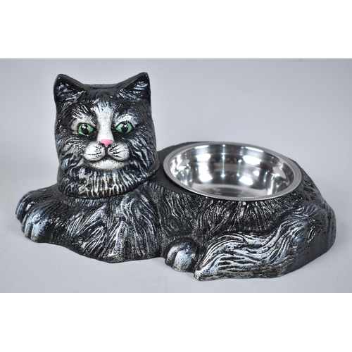 114 - A Cold Painted Cast Metal Novelty Cat Bowl in the Form of a Smiling Cat, 34cms Wide (Plus VAT)