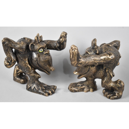 120 - A Pair of Novelty Cast Metal Bookends in the Form of Gorillas with Hands Outstretched, 14cms High, P... 