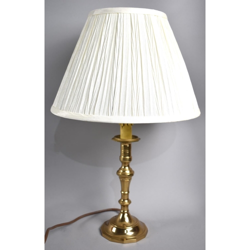 135 - A Modern Brass Table Lamp and Shade in the Form of a Brass Candlesticks, Overall Height 46cms