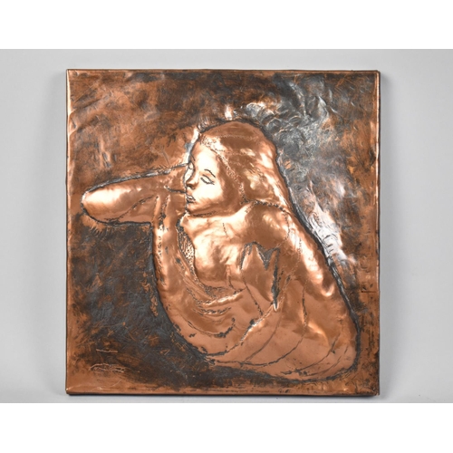 145 - A Modern Beaten Copper Relief Study of Sleeping Maiden, 26.5x27.5cms