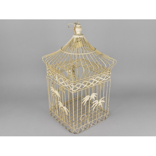 152 - A Cream Painted Wire Birdcage Converted to Ceiling Light Fitting, 49cms High