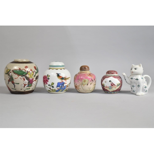 153 - A Collection of Various Oriental Jars to Comprise Chinese Nanking Crackle Glazed Example Decorated w... 