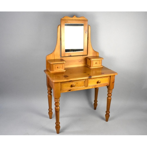 154 - A Modern Pine Two Drawer Dressing Table with Swing Mirror Back and Two Raised Jewel Drawers, 87cms W... 