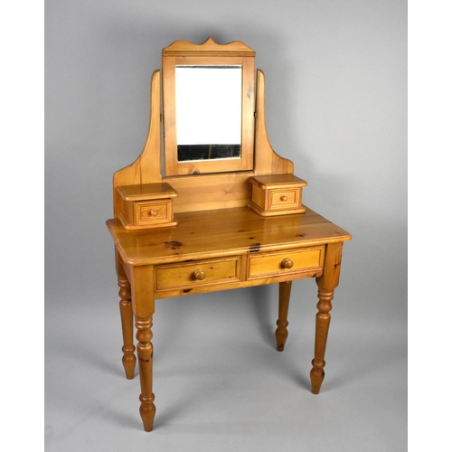 154 - A Modern Pine Two Drawer Dressing Table with Swing Mirror Back and Two Raised Jewel Drawers, 87cms W... 