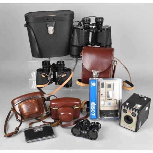 162 - A Collection of Various Vintage Binoculars, Boxed Camera, Leather Cased Cameras Etc